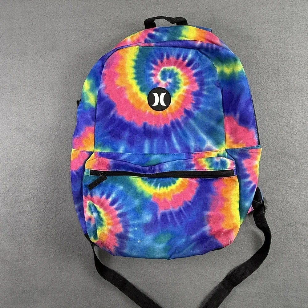Hurley Tie Dye Backpack Rainbow Spiral Print Surf Skate Rave School Bag